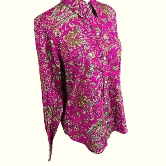 CHAPS No Iron paisley button front shirt size M. - Picture 6 of 7